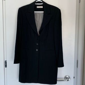 Coat, light weight for fall or early spring, black, grey lining, below the knee